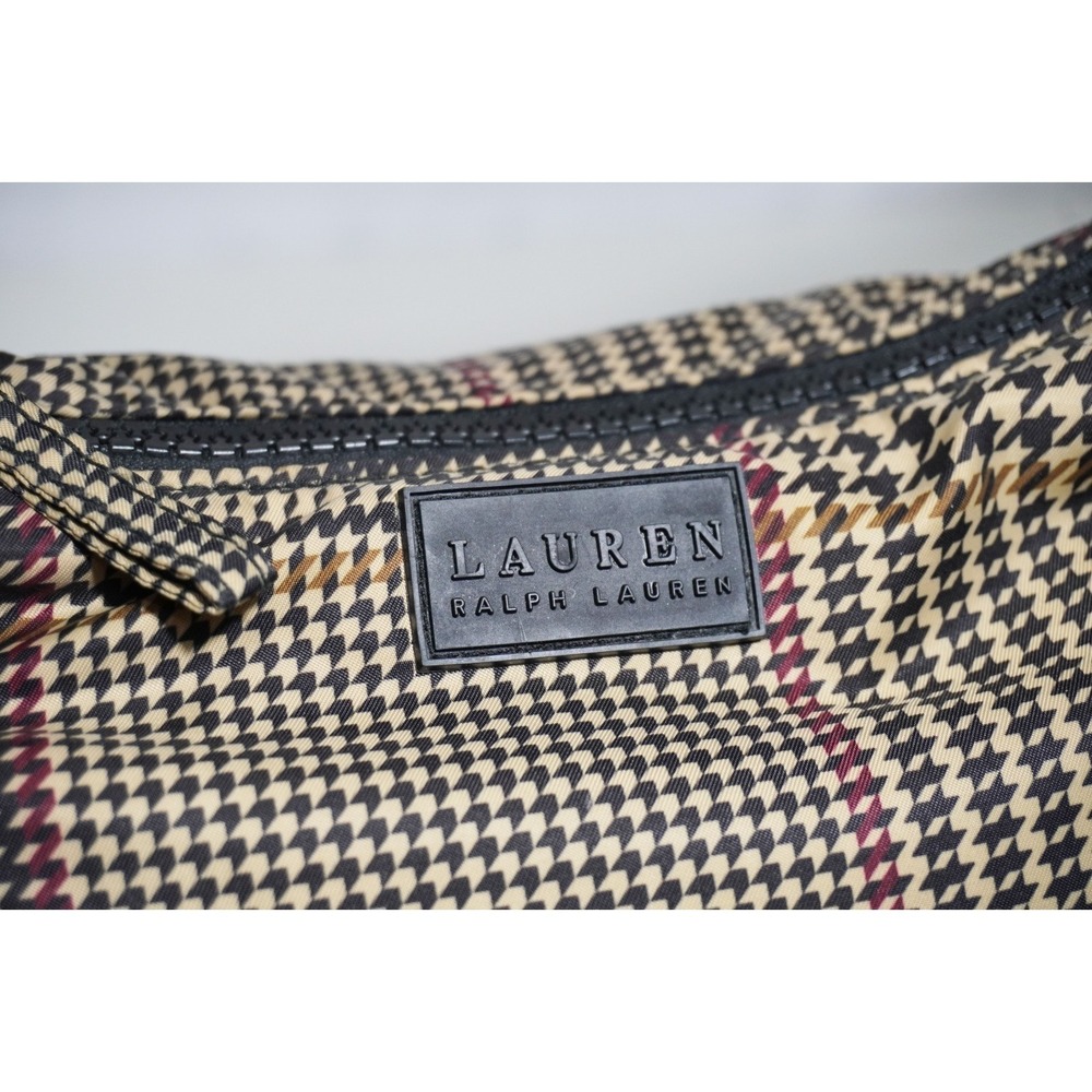 Lauren Ralph Lauren Plaid Houndsooth Beige Nylon Shoulder Bag Silver Buckles - Picture 2 of 12